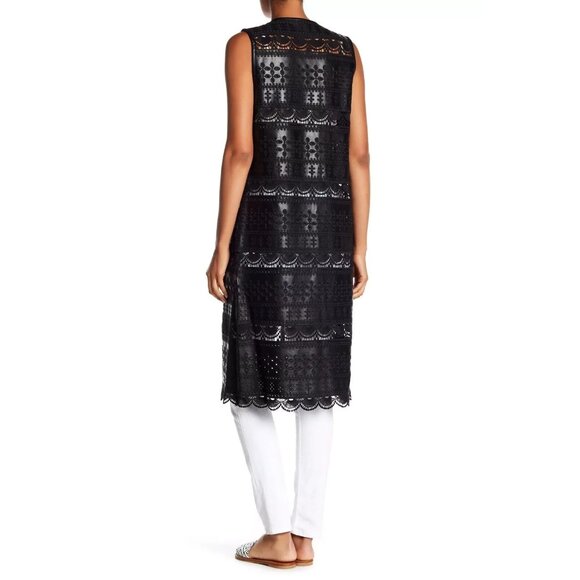 DOLCE CABO Black Long Faux Leather Vest Duster Topper M Medium $275 NWT - Picture 4 of 8